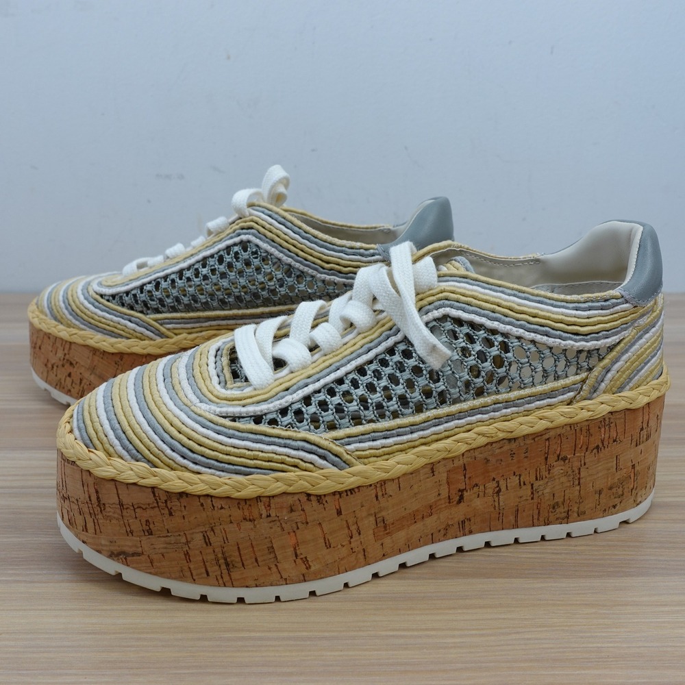 Dolce Vita Woven Raffia Platform Sneakers 6 Gray Mesh Jute Coastal Boho Lug Sole